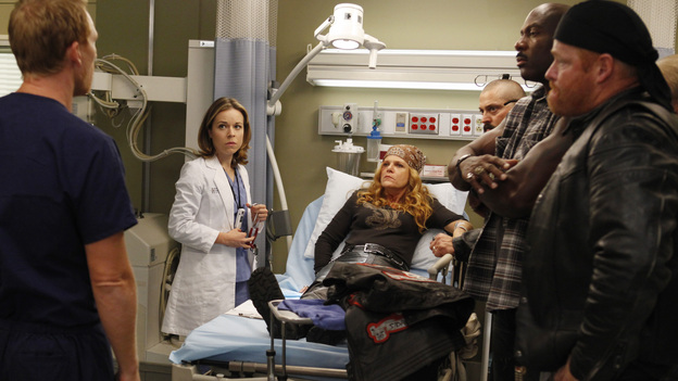 GREY'S ANATOMY - "Things We Said Today" - Bailey puts her wedding day on hold and continues her efforts to save Adele's life, Cristina and Owen remain undecided about their pending divorce, while Arizona and Callie try to get their spark back. Meanwhile, the hospital becomes inundated with a group of bikers after a horrible accident, on "Grey's Anatomy," THURSDAY, JANUARY 10 (9:00-10:02 p.m., ET) on the ABC Television Network. (ABC/KELSEY MCNEAL)KEVIN MCKIDD, TINA MAJORINO, DALE DICKEY, JAYE RAZOR