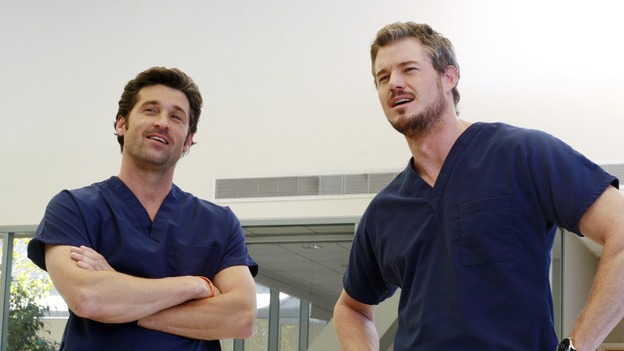 GREY'S ANATOMY - "Kung Fu Fighting" - With his marriage in turmoil, the Chief turns to his fellow male surgeons for a "gentleman's evening," Cristina and Izzie heatedly compete for the same surgeries and the favor of the doctor performing them, Meredith treats the survivor of a skydiving accident, and the doctors treat two injured finalists who are competing in a promotional competition, on "Grey's Anatomy," THURSDAY, NOVEMBER 1 (9:00-10:07 p.m., ET) on the ABC Television Network. (ABC/RON TOM)ERIC DANE, PATRICK DEMPSEY