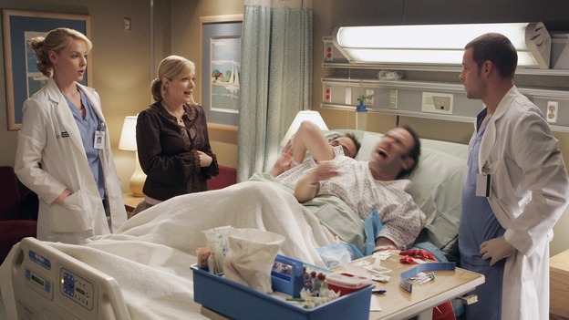 GREY'S ANATOMY - "Don't Stand So Close to Me" - Recent events strain Burke and Cristina's relationship, Meredith's half-sister, Molly, is admitted to the hospital, and Mark and Sloan must work together when two close-knit brothers seek medical help, on "Grey's Anatomy," THURSDAY, NOVEMBER 30 (9:00-10:01 p.m., ET) on the ABC Television Network. (ABC/VIVIAN ZINK)KATHERINE HEIGL, JENNIFER ASPEN, JASON SKLAR, RANDY SKLAR, JUSTIN CHAMBERS