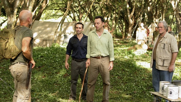 LOST - "The Man Behind the Curtain" - Ben begrudgingly begins to introduce Locke to the secrets of the island, beginning with the mysterious Jacob. Meanwhile, Juliet's secret goes public, on "Lost," WEDNESDAY, MAY 9 (10:00-11:00 p.m., ET), on the ABC Television Network. (ABC/MARIO PEREZ)TERRY O'QUINN, NESTOR CARBONELL, MICHAEL EMERSON, M.C. GAINEY