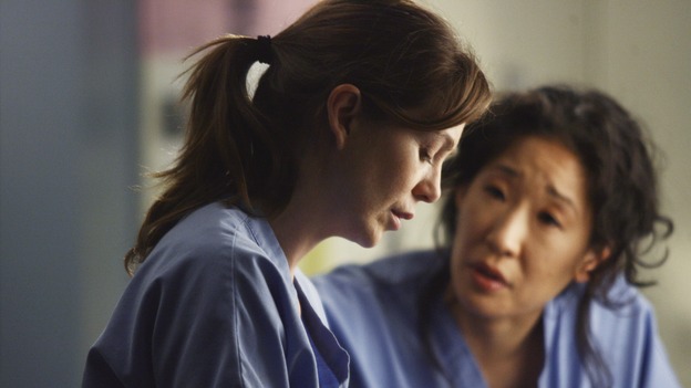 GREY'S ANATOMY - "Testing 1-2-3" - The interns take the biggest test of their careers, their first-year medical exams, as the residents attend to three injured mountain climbers. Meanwhile Callie's suspicions of George and Izzie grow, and Cristina struggles to write her wedding vows, on "Grey's Anatomy," THURSDAY, MAY 10 (9:00-10:01 p.m., ET) on the ABC Television Network. (ABC/SCOTT GARFIELD)ELLEN POMPEO, SANDRA OH