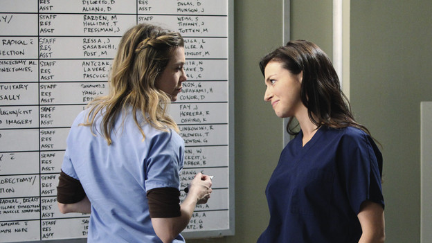 GREY'S ANATOMY - "Superfreak" - When Derek receives an unexpected and unwelcome visit from his estranged sister, Amelia, issues between the siblings -- both past and present -- come to the surface; the Chief tries to help Alex when he notices that he's refusing to use the elevators after his near-fatal shooting; and Meredith and Derek continue their efforts to ease Cristina back into surgery after her post-traumatic stress, on "Grey's Anatomy," THURSDAY, OCTOBER 7 (9:00-10:01 p.m., ET) on the ABC Television Network. (ABC/RICHARD CARTWRIGHT)ELLEN POMPEO, CATERINA SCORSONE
