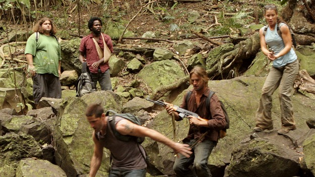 LOST -- "Live Together, Die Alone" - After discovering something odd just offshore, Jack and Sayid come up with a plan to confront "The Others" and hopefully get Walt back. Meanwhile, Eko and Locke come to blows as Locke makes a potentially cataclysmic decision regarding the "button" and the hatch, on the season finale of "Lost," WEDNESDAY, MAY 24 (9:00-11:00 p.m., ET), on the ABC Television Network. (ABC/MARIO PEREZ)JORGE GARCIA, HAROLD PERRINEAU, MATTHEW FOX, JOSH HOLLOWAY, EVANGELINE LILY