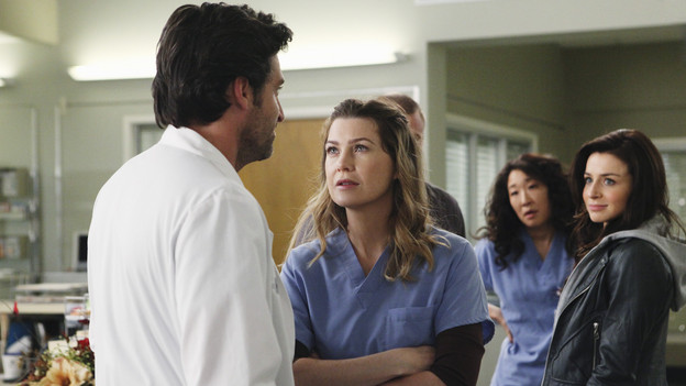 GREY'S ANATOMY - "Superfreak" - When Derek receives an unexpected and unwelcome visit from his estranged sister, Amelia, issues between the siblings -- both past and present -- come to the surface; the Chief tries to help Alex when he notices that he's refusing to use the elevators after his near-fatal shooting; and Meredith and Derek continue their efforts to ease Cristina back into surgery after her post-traumatic stress, on "Grey's Anatomy," THURSDAY, OCTOBER 7 (9:00-10:01 p.m., ET) on the ABC Television Network. (ABC/RICHARD CARTWRIGHT)PATRICK DEMPSEY, ELLEN POMPEO, SANDRA OH, CATERINA SCORSONE