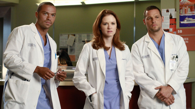 GREY'S ANATOMY - "She's Gone" - In the second hour, "She's Gone" (10:00-11:00 p.m.), news of Meredith and Derek's unsteady relationship raises a red flag for Zola's adoption counselor; Alex quickly realizes that he has become the outcast of the group after ratting out Meredith; and Cristina makes a tough decision regarding her unexpected pregnancy. Also, Chief Webber brings Henry in for a last minute surgery, alarming Teddy. "Grey's Anatomy" returns for its eighth season with a two-hour event THURSDAY, SEPTEMBER 22 (9:00-11:00 p.m., ET) on the ABC Television Network. (ABC/RON TOM)JESSE WILLIAMS, SARAH DREW, JUSTIN CHAMBERS