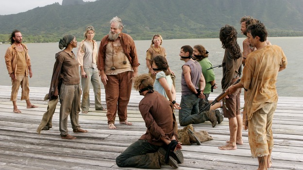 LOST -- "Live Together, Die Alone" - Bea, Tom and the Others threaten Jack and his party, on the season finale of "Lost," WEDNESDAY, MAY 24 (9:00-11:00 p.m., ET), on the ABC Television Network. (ABC/MARIO PEREZ) APRIL GRACE, M.C. GAINEY, JOSH HOLLOWAY, EVANGELINE LILY, MATTHEW FOX, JORGE GARCIA, TANIA RAYMONDE