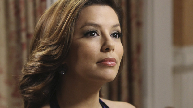 DESPERATE HOUSEWIVES - "A Little Night Music" - Angie comes face to face with her ex, Patrick Logan (John Barrowman), after years on the run, SUNDAY, MAY 2 (9:00-10:01 p.m., ET) on ABC's "Desperate Housewives." Meanwhile, Gaby and Susan plan an elaborate scheme against their husbands, Lynette sees a darker side of Eddie, and Bree meets a woman who knows Sam all too well. (ABC/RON TOM) EVA LONGORIA PARKER
