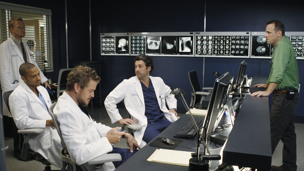 GREY'S ANATOMY - "What Is It About Men" - The doctors of Seattle Grace are called upon to man up when a stampede at a comic book convention causes an influx of colorful characters in the ER&Ntilde;blurring the lines of fantasy and reality; Mark shows his softer side with baby Sofia when Arizona and Callie go out of town, but at work he continues to give Jackson a hard time; Ben returns to the ER, only to find that Nurse Eli has moved in on Bailey; and the male doctors bond over their frustrations with women, on a special all-boys episode of "Grey's Anatomy," THURSDAY, OCTOBER 6 (9:00-10:02 p.m., ET) on the ABC Television Network. (ABC/VIVIAN ZINK)KEVIN MCKIDD, JESSE WILLIAMS, ERIC DANE, PATRICK DEMPSEY, TOM VERICA (DIRECTOR)