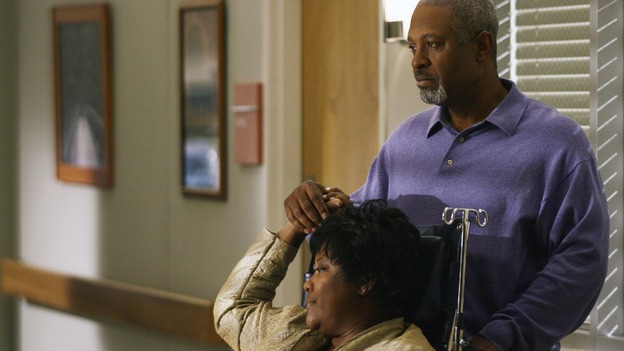 GREY'S ANATOMY - "Didn't We Almost Have It All" - Cristina and Burke's wedding day arrives - along with the interns' first exam results - and a successor to the Chief is named, as Callie and George make a big decision about their relationship, on the Season Finale of "Grey's Anatomy," THURSDAY, MAY 17 (9:00-10:07 p.m., ET) on the ABC Television Network. (ABC/SCOTT GARFIELD)LORETTA DEVINE, JAMES PICKENS, JR.