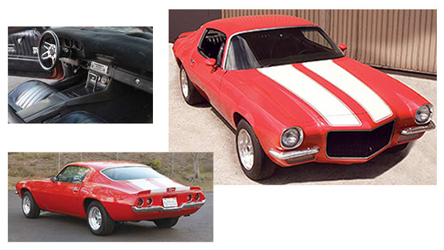 Hurley's Camaro Second generation Chevrolet Camaro (circa 1970-1972), painted red with white stripes. Fitted with alloy wheels, blackvinyl seats and black carpeting. The car is in operating condition and is equipped with small block V-8 engine mated to an automatic transmission.In the series, the car originally belonged to his father, David Reyes, but when David left his family in 1987 the Camaro remained in Hurley'spossession. The car features prominently in the episodes "Tricia Tanaka Is Dead" and "The Beginning of the End." The interior shows minor wear,the A/C unit has been removed and there is a small crack in the lower corner of the front windshield; otherwise, it remains in very good condition.Related content:EPISODE RECAP - "Tricia Tanaka Is Dead"PHOTOS - "Tricia Tanaka Is Dead"EPISODE RECAP - "The Beginning of the End"