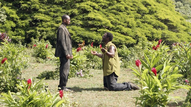 LOST - "The Cost of Living" - A delirious Eko wrestles with demons from his past, while Locke and some of the other castaways head back to The Pearl -- one of the Dharma Initiative's island stations -- hoping to find a computer that they can use to locate Jack, Kate and Sawyer. Meanwhile, Jack doesn't know whom to trust when two of "The Others" seem at odds with one another, on "Lost," WEDNESDAY, NOVEMBER 1 (9:00-10:01 p.m., ET), on the ABC Television Network. (ABC/MARIO PEREZ)ADETOKUMBOH M'CORMACK, ADEWALE AKINNUOYE-AGBAJE 