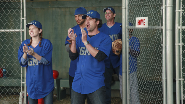 GREY'S ANATOMY - "Put Me In, Coach" - Owen stresses teamwork and moves his leadership role over to the baseball field when he signs the doctors up for a baseball league, pitting them against their biggest competition, Seattle Presbyterian; Lexie tries to hide her jealous rage when she sees Mark with a new woman, but her emotions get the better of her; Alex fights to keep Zola at Seattle Grace after it is suggested that she be moved to another hospital due to a conflict of interest with Meredith and Derek; and Richard scolds Meredith and Bailey for their feud, on Grey's Anatomy, THURSDAY, OCTOBER 27 (9:00-10:02 p.m., ET) on the ABC Television Network. (ABC/RICHARD CARTWRIGHT)SARAH DREW, JESSE WILLIAMS, PATRICK DEMPSEY