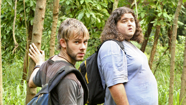 102300_1107 -- LOST - "Numbers" - When Hurley becomes obsessed with the French woman and heads into the jungle to find her, Jack, Sayid and Charlie have no choice but to follow. Meanwhile, Locke asks Claire to help build a mysterious item, on "Lost," WEDNESDAY, MARCH 2 (8:00-9:03 p.m., ET), on the ABC Television Network. (ABC/MARIO PEREZ)DOMINIC MONAGHAN, JORGE GARCIA