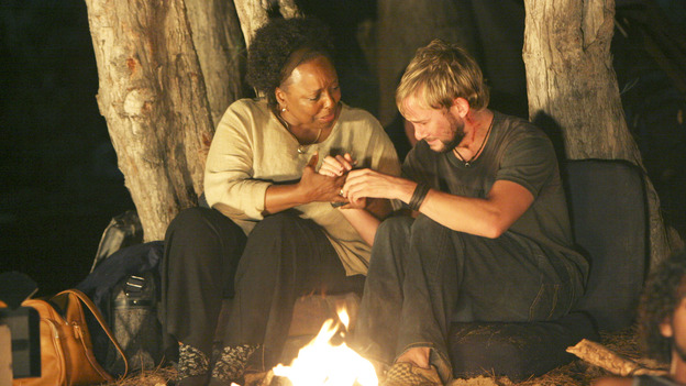 LOST - "Whatever the Case May Be" - Jack, Kate and Sawyer fight over possession of a newly discovered locked metal briefcase which might contain insights into Kate's mysterious past. Meanwhile, Sayid asks a reluctant Shannon to translate notes he took from the French woman, a rising tide threatens to engulf the fuselage and the entire beach encampment, and Rose and a grieving Charlie tentatively bond over Claire's baffling disappearance, on "Lost," WEDNESDAY, JANUARY 5 (8:00-9:00 p.m., ET), on the ABC Television Network.  (ABC/MARIO PEREZ) L. SCOTT CALDWELL, DOMINIC MONAGHAN