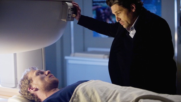 GREY'S ANATOMY - "Elevator Love Letter" - Derek performs a test on Owen to help in treatment for his PTSD, on "Grey's Anatomy," THURSDAY, MARCH 26 (9:00-10:02 p.m., ET) on the ABC Television Network. (ABC/RANDY HOLMES) KEVIN MCKIDD, PATRICK DEMPSEY