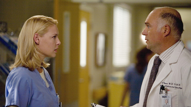 GREY'S ANATOMY - "Piece of My Heart" - Addison returns to Seattle Grace to perform an operation and is taken aback by all of the changes in her old co-workers' lives. Meanwhile Meredith and Derek's clinical trial has its first patient, and Rebecca/Ava returns with shocking news for Alex, on "Grey's Anatomy," THURSDAY, MAY 1 (9:00-10:01 p.m., ET) on the ABC Television Network.  (ABC/RANDY HOLMES)KATHERINE HEIGL, MARK ANKENY