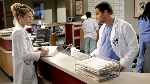GREY'S ANATOMY - "I Will Survive" - Personal and work pressures are adding up and have Meredith visibly on edge, Owen conducts formal interviews for the Chief Resident position, Cristina grows increasingly defiant, Alex and Lucy's undefined relationship gets tested, and Jackson suddenly backs out of the Webber's diabetes trial, on "Grey's Anatomy," THURSDAY, MAY 12 (9:00-10:01 p.m., ET) on the ABC Television Network. (ABC/ADAM TAYLOR)RACHAEL TAYLOR, JUSTIN CHAMBERS
