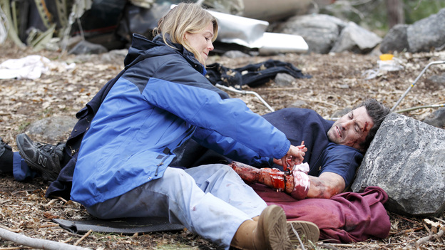 GREY'S ANATOMY - "Flight" - Faced with a life threatening situation, the doctors must fight to stay alive while trying to save the lives of their peers; Bailey and Ben make a decision regarding their relationship; and Teddy is presented with a tempting offer. Meanwhile, Richard plans a special dinner for the residents, on the Season Finale of "Grey's Anatomy," THURSDAY, MAY 17 (9:00-10:01 p.m., ET) on the ABC Television Network. (ABC/CRAIG SJODIN)ELLEN POMPEO, PATRICK DEMPSEY