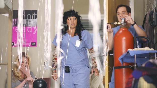 GREY'S ANATOMY - In the first hour of part two of the season finale of ABC's "Grey's Anatomy" -- "Deterioration of the Fight or Flight Response" -- Izzie and George attend to Denny as the pressure increases to find him a new heart, Cristina suddenly finds herself in charge of an ER, and Derek grapples with the realization that the life of a friend is in his hands. In the second hour, "Losing My Religion," Richard goes into interrogation mode about a patient's condition, Callie confronts George about his feelings for her, and Meredith and Derek meet about Doc. Part two of the season finale of "Grey's Anatomy" airs MONDAY, MAY 15 (9:00-11:00 p.m., ET) on the ABC Television Network. (ABC/SCOTT GARFIELD)KATHERINE HEIGL, SARA RAMIREZ, T.R. KNIGHT
