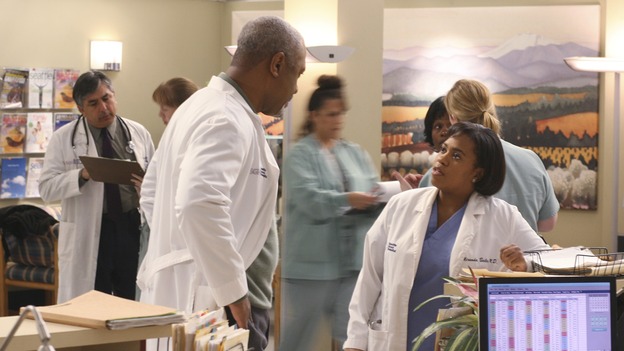 GREY'S ANATOMY - In the first hour of part two of the season finale of ABC's "Grey's Anatomy" -- "Deterioration of the Fight or Flight Response" -- Izzie and George attend to Denny as the pressure increases to find him a new heart, Cristina suddenly finds herself in charge of an ER, and Derek grapples with the realization that the life of a friend is in his hands. In the second hour, "Losing My Religion," Richard goes into interrogation mode about a patient's condition, Callie confronts George about his feelings for her, and Meredith and Derek meet about Doc. Part two of the season finale of "Grey's Anatomy" airs MONDAY, MAY 15 (9:00-11:00 p.m., ET) on the ABC Television Network. (ABC/SCOTT GARFIELD)JAMES PICKENS, JR., CHANDRA WILSON