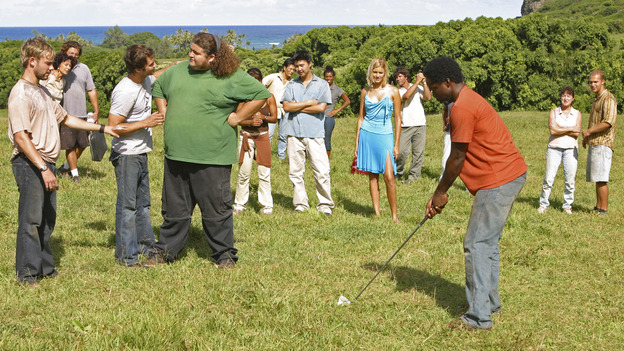 LOST - "Solitary" - Sayid's life is placed in grave danger after he stumbles upon the source of the mysterious French transmission. Meanwhile, Hurley has a ridiculous plan to make life on the island a little more civilized -- and it just might work -- on "Lost," WEDNESDAY, NOVEMBER 17 (8:00-9:00 p.m., ET), on the ABC Television Network. (ABC/MARIO PEREZ) DOMINIC MONAGHAN, IAN SOMERHALDER, JORGE GARCIA, MAGGIE GRACE, HAROLD PERRINEAU, EXTRAS