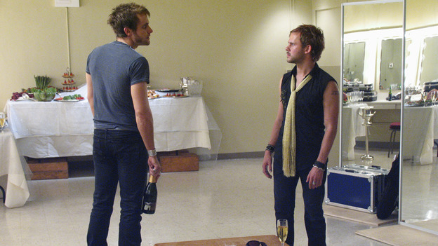LOST - "The Moth" - Charlie begins a painful journey of withdrawal from drugs, surprisingly aided by Locke, whose true motive for helping Charlie is a mystery. Meanwhile, survivors struggle to find and free Jack when he's buried alive in a cave collapse, and someone might be secretly thwarting Sayid, Kate, and Boone when they enact a plan to find the source of the French transmission, on "Lost," WEDNESDAY, NOVEMBER 3 (8:00-9:00 p.m., ET), on the ABC Television Network. (ABC/MARIO PEREZ) NEIL HOPKINS, DOMINIC MONAGHAN