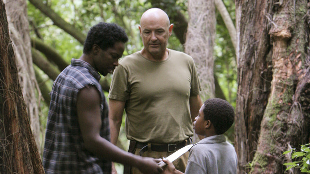 101941_8402 -- LOST - "Special" - Violence ensues and a mysterious island beast makes a re-appearance when Michael and Locke clash over Walt's upbringing. Meanwhile, Charlie is tempted to read the missing Claire's diary, and Sayid enlists Shannon to help decipher the French woman's map, on "Lost," WEDNESDAY, JANUARY 19 (8:00-9:01 p.m., ET), on the ABC Television Network. (ABC/MARIO PEREZ)HAROLD PERRINEAU, TERRY O'QUINN, MALCOLM DAVID KELLEY