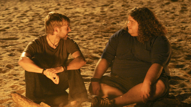 102302_1869 -- LOST - "Numbers" - When Hurley becomes obsessed with the French woman and heads into the jungle to find her, Jack, Sayid and Charlie have no choice but to follow. Meanwhile, Locke asks Claire to help build a mysterious item, on "Lost," WEDNESDAY, MARCH 2 (8:00-9:03 p.m., ET), on the ABC Television Network. (ABC/MARIO PEREZ)DOMINIC MONAGHAN, JORGE GARCIA