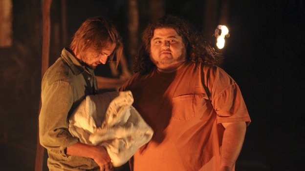 LOST - "Left Behind" - After discovering that one of her own has betrayed her to "The Others," Kate is left to fend for herself in the jungle with Juliet. Meanwhile, Hurley warns Sawyer to change his selfish ways and make amends with his fellow survivors or he may face a vote of banishment, on "Lost," WEDNESDAY, APRIL 4 (10:00-11:00 p.m., ET), on the ABC Television Network. (ABC/MARIO PEREZ)JOSH HOLLOWAY, JORGE GARCIA