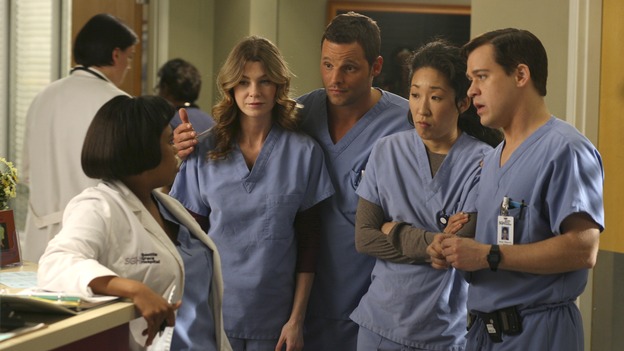 GREY'S ANATOMY - In the first hour of part two of the season finale of ABC's "Grey's Anatomy" -- "Deterioration of the Fight or Flight Response" -- Izzie and George attend to Denny as the pressure increases to find him a new heart, Cristina suddenly finds herself in charge of an ER, and Derek grapples with the realization that the life of a friend is in his hands. In the second hour, "Losing My Religion," Richard goes into interrogation mode about a patient's condition, Callie confronts George about his feelings for her, and Meredith and Derek meet about Doc. Part two of the season finale of "Grey's Anatomy" airs MONDAY, MAY 15 (9:00-11:00 p.m., ET) on the ABC Television Network. (ABC/SCOTT GARFIELD)CHANDRA WILSON, ELLEN POMPEO, JUSTIN CHAMBERS, SANDRA OH, T.R. KNIGHT