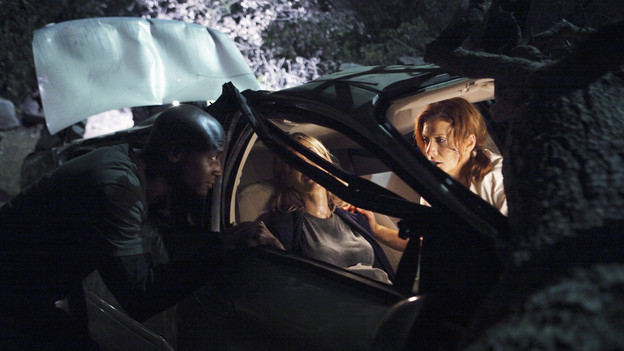 PRIVATE PRACTICE - "The Hard Part" - Addison and Sam go for a hike in Malibu, and must perform urgent field care when they stumble upon an expecting couple, trapped in their car after an accident. Meanwhile at Oceanside Wellness, Charlotte, Cooper and Violet treat a newlywed who, out of nervousness for his wedding night, has taken too much Viagra, and Pete and Sheldon hit the bar scene together but fall for the same girl, on "Private Practice," THURSDAY, NOVEMBER 12 (10:01-11:00 p.m., ET) on the ABC Television Network. (ABC/ADAM TAYLOR)TAYE DIGGS, EVER CARRADINE, KATE WALSH