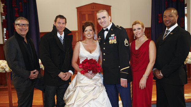 EXTREME MAKEOVER: HOME EDITION - "Zeigler-Hansen" - "Extreme Makeover: Home Edition" traveled to Fort Hood, Texas a year after tragedy struck the base to deliver a fresh start to one lucky couple. On November 5, 2009, a gunman fired more than 100 rounds at soldiers and civilians on base. In the aftermath, 13 people were left dead and 32 others were wounded. Among those caught in the crossfire... Patrick Zeigler, a soldier who had only returned from Iraq two weeks prior. On that ill-fated day, Zeigler was hit four times, with a near fatal gunshot to the head. Patrick's life was forever changed. Upon hearing of his tragedy, fiance Jessica Hansen put her college degree on hold in order to be by Patrick's side and to aid in his recovery. Now the couple will discover that love conquers all, on "Extreme Makeover: Home Edition," SUNDAY, FEBRUARY 20 (8:00-9:00 p.m., ET) on the ABC Television Network. (ABC/VIVIAN ZINK)PAUL DIMEO, TY PENNINGTON, JESSICA ZEIGLER, PATRICK ZEIGLER, LEIGH ANNE TUOHY, XZIBIT
