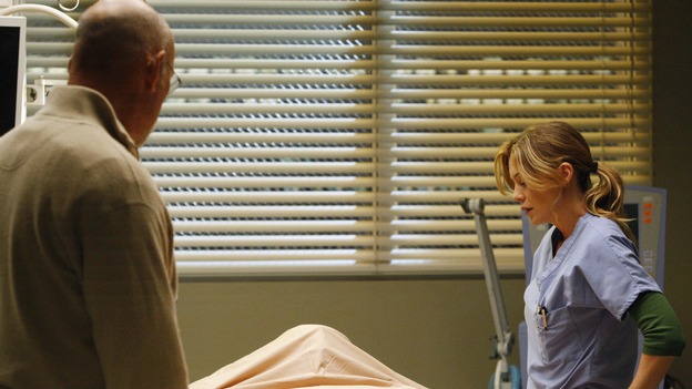 GREY'S ANATOMY - "The Becoming" - The nurses' objections to McSteamy's trysts lead to the instating of a new "date and tell" policy. Meanwhile news of Burke's latest career achievements force Cristina to face her feelings for her ex, Meredith and Derek admit a veteran soldier into their clinical trial, and Callie turns to Sloan in her time of need, on "Grey's Anatomy," THURSDAY, MAY 8 (9:00-10:02 p.m., ET) on the ABC Television Network.  (ABC/VIVIAN ZINK)JOHN M. JACKSON, ELLEN POMPEO
