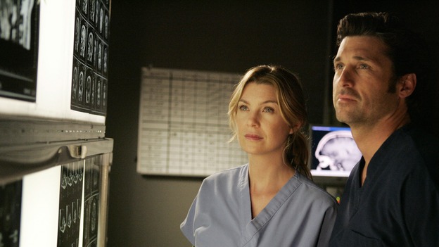GREY'S ANATOMY - "The Becoming" - The nurses' objections to McSteamy's trysts lead to the instating of a new "date and tell" policy. Meanwhile news of Burke's latest career achievements force Cristina to face her feelings for her ex, Meredith and Derek admit a veteran soldier into their clinical trial, and Callie turns to Sloan in her time of need, on "Grey's Anatomy," THURSDAY, MAY 8 (9:00-10:02 p.m., ET) on the ABC Television Network. (ABC/VIVIAN ZINK)ELLEN POMPEO, PATRICK DEMPSEY