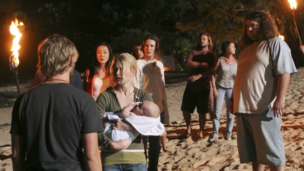 LOST - "Fire + Water" - When Charlie's vividly surreal dreams lead him to believe Claire's baby, Aaron, is in danger, Locke suspects Charlie may be using again. Meanwhile, Sawyer encourages Hurley to act on his attraction to Libby, on "Lost," WEDNESDAY, JANUARY 25 (9:00-10:00 p.m., ET), on the ABC Television Network. (ABC/MARIO PEREZ)DOMINIC MONAGHAN, YUNJIN KIM, EMILIE DE RAVIN, EVANGELINE LILLY, JORGE GARCIA