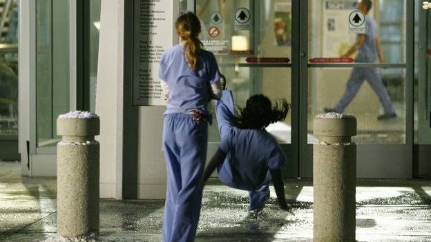 GREY'S ANATOMY - "Dream a Little Dream of Me" - On the two-hour season premiere of "Grey's Anatomy," Meredith and Derek learn that "happily ever after" isn't easy, a military doctor who brings in a trauma patient catches Cristina's eye, and the Chief and his staff reel at the news that Seattle Grace is no longer nationally ranked as a top-tier teaching hospital, on "Grey's Anatomy," THURSDAY, SEPTEMBER 25 (9:00-11:00 p.m., ET) on the ABC Television Network. (ABC/SCOTT GARFIELD)ELLEN POMPEO, SANDRA OH