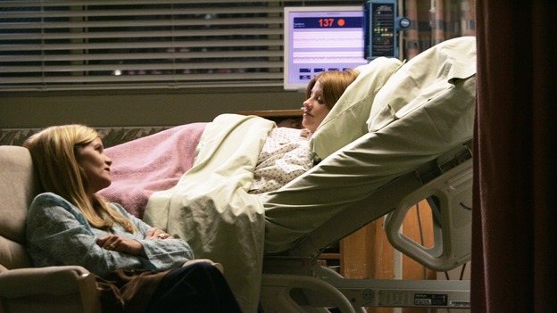 GREY'S ANATOMY - "Name of the Game" - George begins to overstay his welcome at Burke's apartment; Meredith learns a secret about her father; Bailey worries her colleagues will not treat her the same now that she's a mother; and Alex gets a lesson in bedside manners, on "Grey's Anatomy," SUNDAY, APRIL 2 (10:00-11:00 p.m., ET) on the ABC Television Network. (ABC/PETER "HOPPER" STONE)MARE WINNINGHAM, MANDY SIEGFRIED