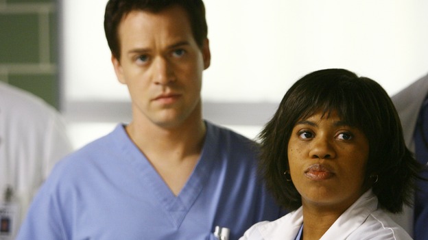 GREY'S ANATOMY - "Dream a Little Dream of Me" - On the two-hour season premiere of "Grey's Anatomy," Meredith and Derek learn that "happily ever after" isn't easy, a military doctor who brings in a trauma patient catches Cristina's eye, and the Chief and his staff reel at the news that Seattle Grace is no longer nationally ranked as a top-tier teaching hospital, on "Grey's Anatomy," THURSDAY, SEPTEMBER 25 (9:00-11:00 p.m., ET) on the ABC Television Network. (ABC/SCOTT GARFIELD)T.R. KNIGHT, CHANDRA WILSON