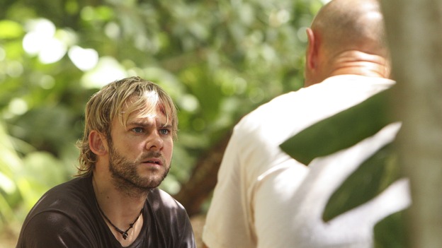 LOST - "Everybody Hates Hugo" - Disturbing memories from Hurley's past cause him to struggle with a task he's assigned inside the hatch. Meanwhile Sawyer, Michael and Jin discover the identities of their captors, and Claire uncovers a shocking piece of information about the fate of the raft, on "Lost," WEDNESDAY, OCTOBER 12 (9:00-10:00 p.m., ET), on the ABC Television Network. (ABC/MARIO PEREZ) DOMINIC MONAGHAN, TERRY O'QUINN