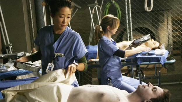 GREY'S ANATOMY - "Rise Up" - Meredith and Cristina practice on cadavers that Lexie found, on "Grey's Anatomy," THURSDAY, NOVEMBER 6 (9:00-10:01 p.m., ET) on the ABC Television Network. (ABC/SCOTT GARFIELD) SANDRA OH, ELLEN POMPEO