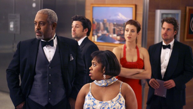 GREY'S ANATOMY - In the first hour of part two of the season finale of ABC's "Grey's Anatomy" -- "Deterioration of the Fight or Flight Response" -- Izzie and George attend to Denny as the pressure increases to find him a new heart, Cristina suddenly finds herself in charge of an ER, and Derek grapples with the realization that the life of a friend is in his hands. In the second hour, "Losing My Religion," Richard goes into interrogation mode about a patient's condition, Callie confronts George about his feelings for her, and Meredith and Derek meet about Doc. Part two of the season finale of "Grey's Anatomy" airs MONDAY, MAY 15 (9:00-11:00 p.m., ET) on the ABC Television Network. (ABC/SCOTT GARFIELD)JAMES PICKENS, JR., PATRICK DEMPSEY, CHANDRA WILSON, KATE WALSH, CHRIS O'DONNELL