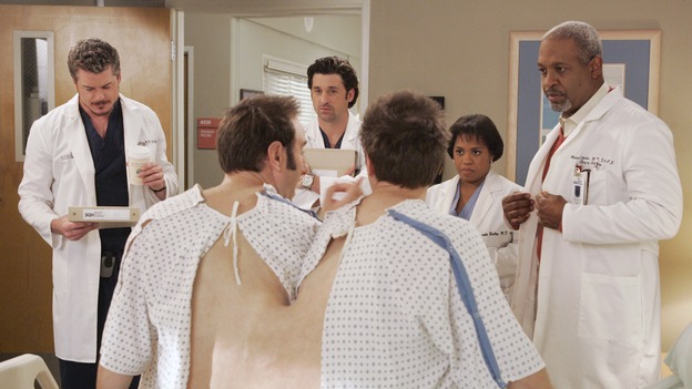 GREY'S ANATOMY - "Don't Stand So Close to Me" - Recent events strain Burke and Cristina's relationship, Meredith's half-sister, Molly, is admitted to the hospital, and Mark and Sloan must work together when two close-knit brothers seek medical help, on "Grey's Anatomy," THURSDAY, NOVEMBER 30 (9:00-10:01 p.m., ET) on the ABC Television Network. (ABC/VIVIAN ZINK)ERIC DANE, RANDY SKLAR, PATRICK DEMPSEY, JASON SKLAR, CHANDRA WILSON, JAMES PICKENS, JR.