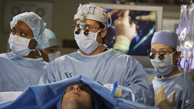 GREY'S ANATOMY - "Piece of My Heart" - Addison returns to Seattle Grace to perform an operation and is taken aback by all of the changes in her old co-workers' lives. Meanwhile Meredith and Derek's clinical trial has its first patient, and Rebecca/Ava returns with shocking news for Alex, on "Grey's Anatomy," THURSDAY, MAY 1 (9:00-10:01 p.m., ET) on the ABC Television Network.  (ABC/SCOTT GARFIELD)JASON O'MARA, PATRICK DEMPSEY, ELLEN POMPEO