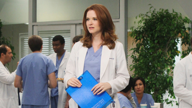 GREY'S ANATOMY - "Free Falling" - In the first hour, "Free Falling" (9:00-10:00 p.m.), the fifth-year residents return for the first day of a year that will make or break their careers: Meredith faces the consequences of tampering with Derek's clinical trial and is terminated at the hospital; April tries to step up to the plate as Chief Resident in the wake of a giant sinkhole in the middle of Seattle; and Cristina and Owen are still at odds over their drastically different feelings for their unborn child. "Grey's Anatomy" returns for its eighth season with a two-hour event THURSDAY, SEPTEMBER 22 (9:00-11:00 p.m., ET) on the ABC Television Network. (ABC/DANNY FELD)SARAH DREW