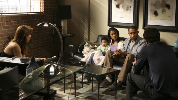 PRIVATE PRACTICE -"In Which Sam Receives an Unexpected Visitor..." - Cooper hires an "entertainer" named Ginger for Sam as a way to jump start his new life as a single person, causing not only Naomi to become jealous, but Addison as well, after Ginger seeks Pete's help with a medical condition; and the Oceanside Wellness Group doctors and Saint Ambrose Hospital Chief of Staff Dr. Charlotte King work together to find the cause of a baby's illness, on "Private Practice," WEDNESDAY, OCTOBER 10 (9:00-10:01 p.m., ET) on the ABC Television Network. (ABC/DANNY FELD)KATE WALSH, SUSAN KELECHI WATSON, ELIMU NELSON, PAUL ADELSTEIN