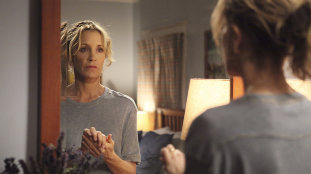 DESPERATE HOUSEWIVES - "Suspicion Song" - Detective Chuck Vance begins harassing Bree as his suspicions about her involvement in the disappearance of Alejandro grow; after using the murder of Gaby's stepfather as inspiration for her art school projects, Susan must find a way to graciously decline art school teacher Andre's (Miguel Ferrer) invitation to display and sell her paintings at a gallery showing; when Carlos's drinking gets in the way of his ability to work, Gaby goes to the office in an effort to save his business from losing a multi-million dollar account; and on the occasion of their 22-year anniversary, Lynette comes up with a plan to try to salvage her marriage to Tom, on "Desperate Housewives," SUNDAY, NOVEMBER 13 (9:00-10:01 p.m., ET) on the ABC Television Network. (ABC/DANNY FELD)FELICITY HUFFMAN