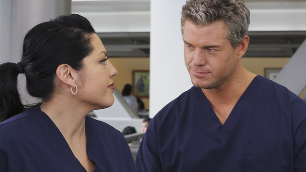 GREY'S ANATOMY - "Sympathy for the Parents" - When Alex's younger brother, Aaron, shows up at Seattle Grace-Mercy West with a hernia, it's up to Alex to get Bailey's approval for his pro bono surgery. Matters are further complicated when Aaron discloses that his family has not heard from Alex since he arrived in Seattle, and parts of Alex's past long kept secret are revealed to his friends and fellow doctors, on "Grey's Anatomy," THURSDAY, APRIL 1 (9:00-10:01 p.m., ET) on the ABC Television Network. (ABC/RON TOM)SARA RAMIREZ, ERIC DANE