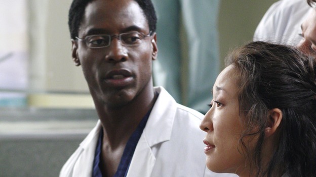 GREY'S ANATOMY - "Scars and Souvenirs" - The race for chief heats up after a new competitor enters the fray, tensions escalate between Izzie and George, and Callie must reveal a big secret. Meanwhile, Derek treats a patient near and dear to him, while Alex continues his work with Jane Doe, on "Grey's Anatomy," THURSDAY, MARCH 15 (9:00-10:01 p.m., ET) on the ABC Television Network. (ABC/RON TOM)ISAIAH WASHINGTON, SANDRA OH