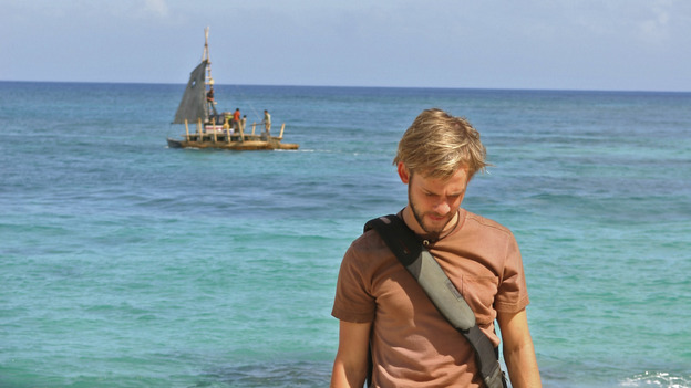 102842_9821 -- LOST - "Exodus," Part 2" - The castaways on the raft are surprised at sea by something they didn't expect. Meanwhile, remaining islanders try to blow open the hatch, and a visitor to the encampment might be a threat to Claire's infant son, on the Season Finale of "Lost," WEDNESDAY, MAY 25 (8:00-10:00 p.m., ET), on the ABC Television Network. (ABC/MARIO PEREZ)DOMINIC MONAGHAN