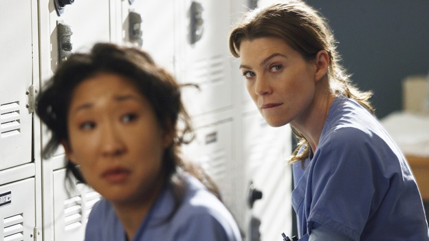 GREY'S ANATOMY - "Testing 1-2-3" - The interns take the biggest test of their careers, their first-year medical exams, as the residents attend to three injured mountain climbers. Meanwhile Callie's suspicions of George and Izzie grow, and Cristina struggles to write her wedding vows, on "Grey's Anatomy," THURSDAY, MAY 10 (9:00-10:01 p.m., ET) on the ABC Television Network. (ABC/SCOTT GARFIELD)SANDRA OH, ELLEN POMPEO